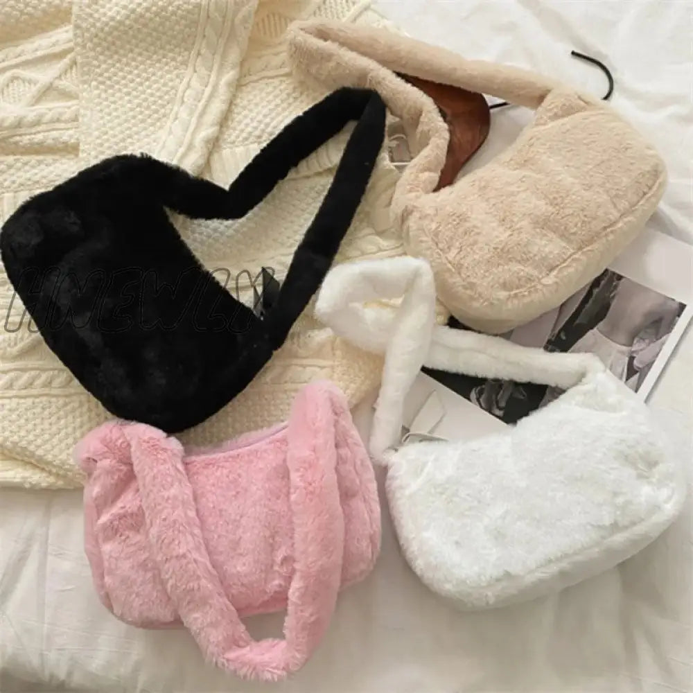 Hnewly Plush Shoulder Bags For Femme Luxury Designer Soft Winter Ladies Clutch Purse Handbag Cute