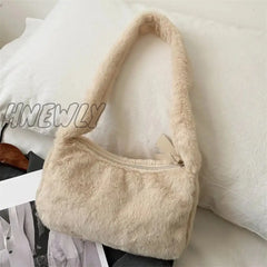 Hnewly Plush Shoulder Bags For Femme Luxury Designer Soft Winter Ladies Clutch Purse Handbag Cute