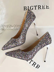 Hnewly - Pointed-Toe Sequined Shallow Cut Pumps Gray / Us 6 | Eu 36 2/3 Uk 4 Cn