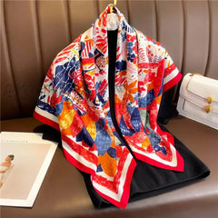 Hnewly Popular Twill Satin Square Scarf Women Print Splice Striped Neckerchief Hand Bag Wrist Shawl