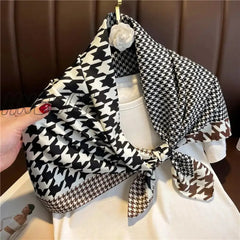 Hnewly Popular Twill Satin Square Scarf Women Print Splice Striped Neckerchief Hand Bag Wrist Shawl