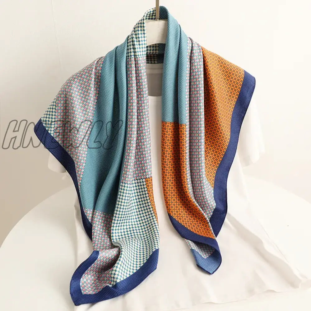 Hnewly Popular Twill Satin Square Scarf Women Print Splice Striped Neckerchief Hand Bag Wrist Shawl