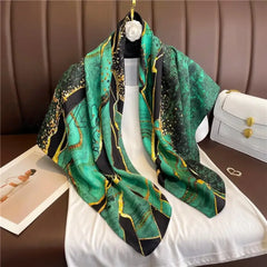 Hnewly Popular Twill Satin Square Scarf Women Print Splice Striped Neckerchief Hand Bag Wrist Shawl
