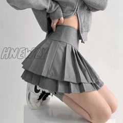 Hnewly Preppy Style Double Pleated Skirt Women Korean Skort Summer Sexy Y2K High Waist Patchwork