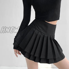 Hnewly Preppy Style Double Pleated Skirt Women Korean Skort Summer Sexy Y2K High Waist Patchwork