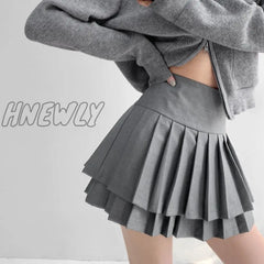 Hnewly Preppy Style Double Pleated Skirt Women Korean Skort Summer Sexy Y2K High Waist Patchwork