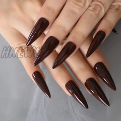 Press On Fake Nails Stiletto Long Size Solid Colors Glossy Finishes For Women Girls Hand Art Simple