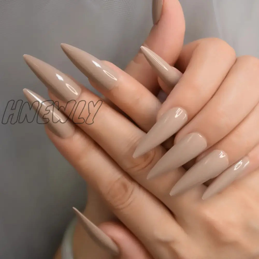 Press on Fake Nails Stiletto Long Size Solid Colors Glossy Finishes for Women Girls Hand Art Simple Design