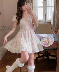Hnewly Print Floral Kawaii Sweet Dress Women Red Christmas Elegant Party Mini New Off Shoulder