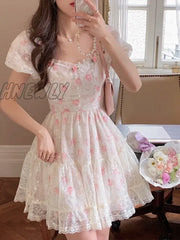 Hnewly Print Floral Kawaii Sweet Dress Women Red Christmas Elegant Party Mini New Off Shoulder
