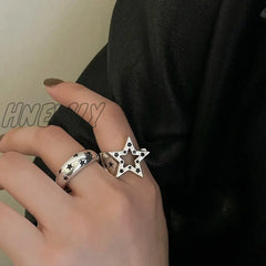 Hnewly Punk Pentagram Geometric Open Ring For Women Men Gothic Vintage Irregular Star Shape Hollow