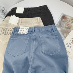 Hnewly Pure Jeans Women Retro Chic Loose Denim Trouser High Waisted All-Match Spring Schoolgirls