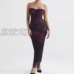 Hnewly Purple Print Sexy Long Fishtail Dress For Women Robe New Spaghetti Strap Sleeveless Backless