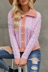 Hnewly - Purple Street Color Block Patchwork Turndown Collar Outerwear Coats