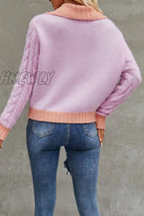 Hnewly - Purple Street Color Block Patchwork Turndown Collar Outerwear Coats