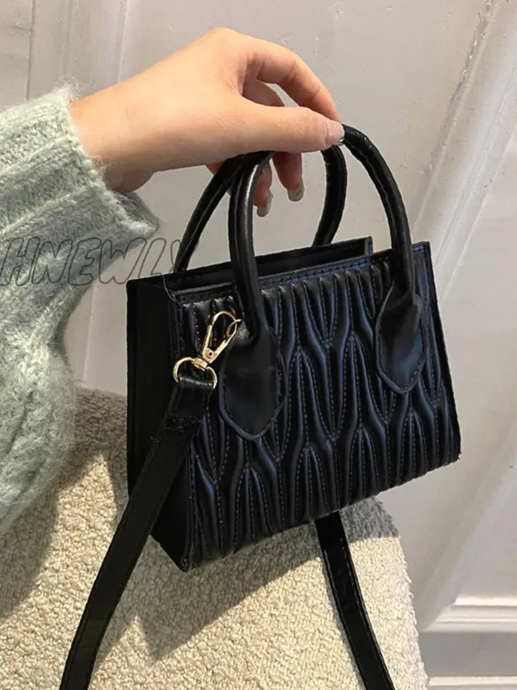 Hnewly - Quilted Double Handle Square Bag Women Satchels Black Women-Satchels
