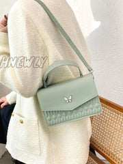 Hnewly - Quilted Metal Butterfly Decor Square Bag Women Satchels Women-Satchels