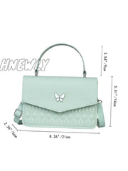 Hnewly - Quilted Metal Butterfly Decor Square Bag Women Satchels Women-Satchels