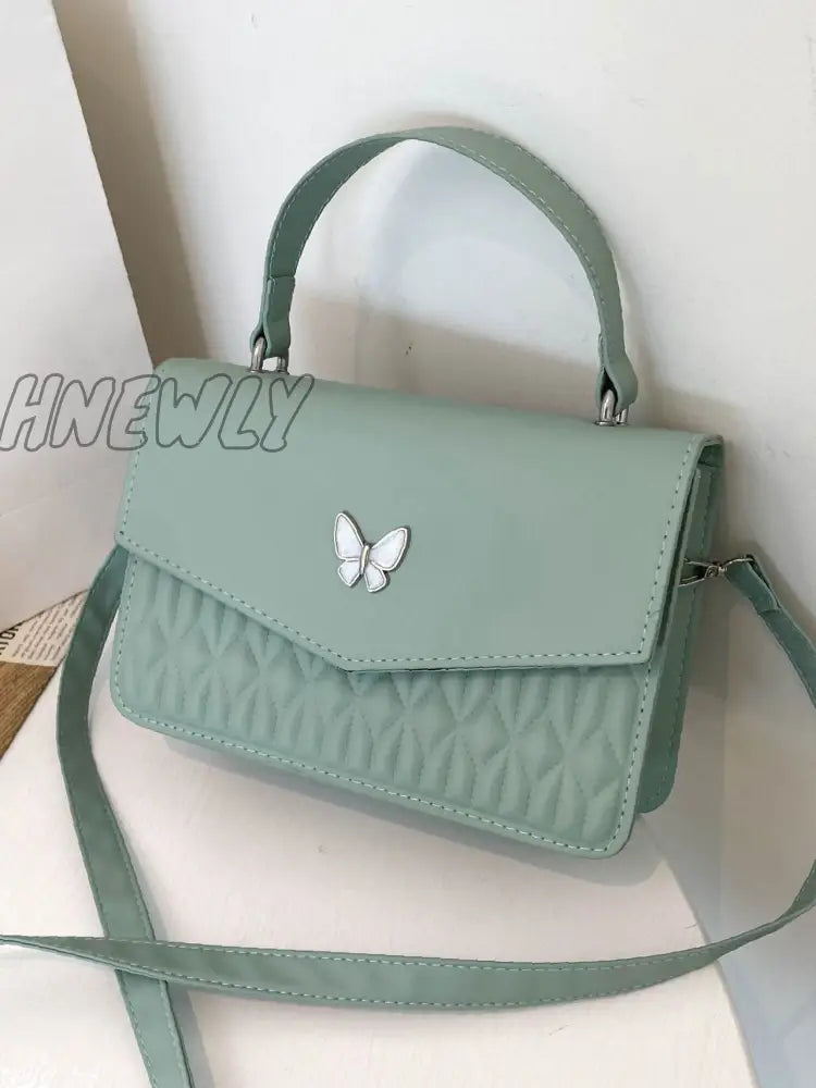 Hnewly - Quilted Metal Butterfly Decor Square Bag Women Satchels Green Women-Satchels