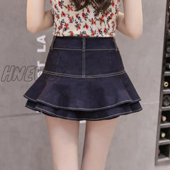 Hnewly Retro Denim Shorts Skirt Women Summer Streetwear Ladies Short Skirts Jeans Casual All Match