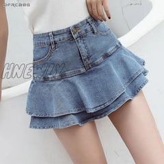 Hnewly Retro Denim Shorts Skirt Women Summer Streetwear Ladies Short Skirts Jeans Casual All Match