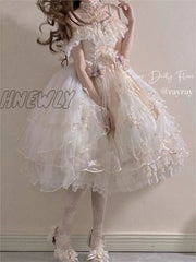 Hnewly Retro Lolita Jsk Dress Japanese Women Sweet Lace Floral Embroidery Princess Wedding Dresses