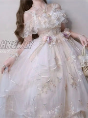Hnewly Retro Lolita Jsk Dress Japanese Women Sweet Lace Floral Embroidery Princess Wedding Dresses
