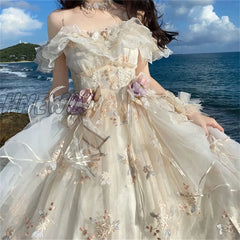 Hnewly Retro Lolita Jsk Dress Japanese Women Sweet Lace Floral Embroidery Princess Wedding Dresses