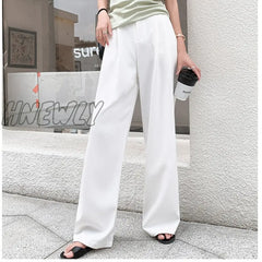 Hnewly Retro Outfits Solid Color Wild Straight Wide Leg Pants Female Spring New Korean Fashion High