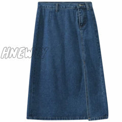 Hnewly Retro Split Denim Half Skirt Women’s Summer Thin Style Mid-Length High Waist Slimming Show