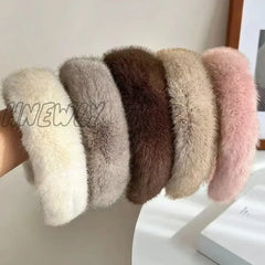 Hnewly Retro Winter Imitation Mink Fur Faux Hairbands Women Girls Plush Widen Thicken Soft Hair