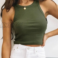Hnewly Rib Knit Green Women’s Tank Top Summer Casual Basic Skinny Vest Sleeveless White Off