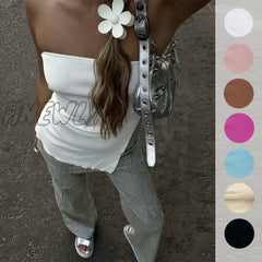 Hnewly Ribbed Knit Tube Top Summer Strapless Casual Streetwear Long Bustier Tops For Women Black