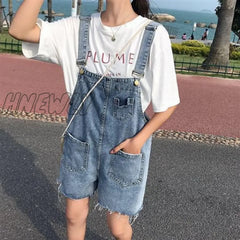 Hnewly Rompers Women Summer Cozy Retro Sleeveless Denim Suspender With Pockets Buttons Korean Style