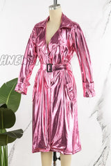 Hnewly - Rose Red Casual Solid Cardigan Turndown Collar Outerwear Coats