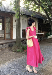 Hnewly - Rose Red Casual Sweet Daily Simplicity Fold Solid Color Dresses Pre Order Dress