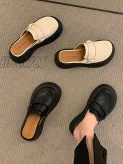 Hnewly - Round-Toe Loafers Platform Shoes Slippers&Mules