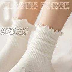 Hnewly Ruffle Socks For Women 5Pair /Lot Mid Crew Middles Tube Ankle High Breathable Black White