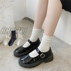 Hnewly Ruffle Socks For Women 5Pair /Lot Mid Crew Middles Tube Ankle High Breathable Black White