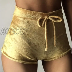 Hnewly S-Xl Women Velvet Drawstring Shorts Casual High Waist Winter Sexy Skinny Booty Feminino