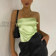 Hnewly Satin Backless Crop Top Y2K Women Summer Off Shoulder Bandage Sleeveless Strapless Tank Tops