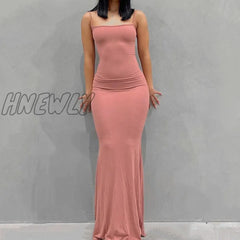 Hnewly Satin Slip Sleeveless Backless Maxi Dress Women Y2K Summer Bodycon Elegant Sexy Outfits