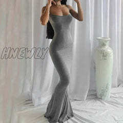 Hnewly Satin Slip Sleeveless Backless Maxi Dress Women Y2K Summer Bodycon Elegant Sexy Outfits