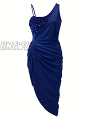 Hnewly Sequined Ruched Asymmetrical Dress Elegant Sleeveless Bodycon For Party & Banquet Women’s