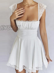 Hnewly Sexy A Line White Dress Short Lace Holiday Club Party Dresses Casual Mini Sweet Back Up