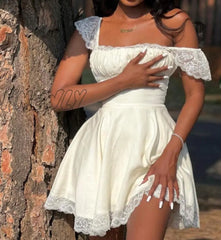 Hnewly Sexy A Line White Dress Short Lace Holiday Club Party Dresses Casual Mini Sweet Back Up