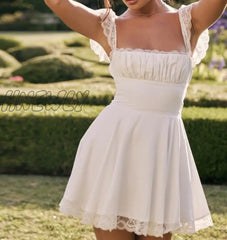 Hnewly Sexy A Line White Dress Short Lace Holiday Club Party Dresses Casual Mini Sweet Back Up