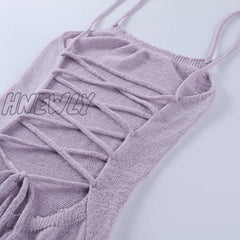 Hnewly Sexy Beachwear Holiday Spring Knitted Sweater Dress Women Spaghetti Strap Strapless Backless