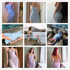 Hnewly Sexy Beachwear Holiday Spring Knitted Sweater Dress Women Spaghetti Strap Strapless Backless