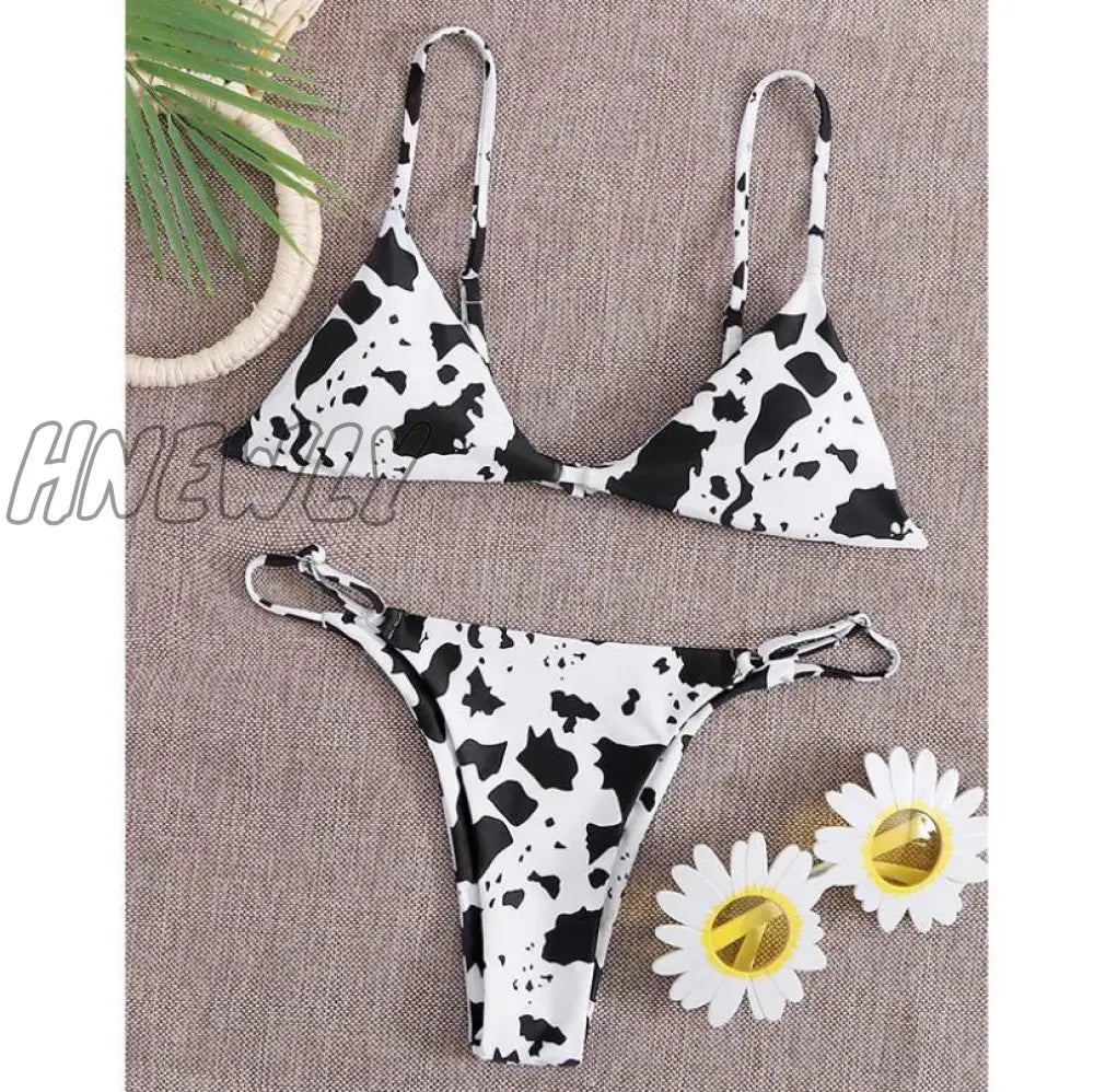 Hnewly Sexy Bikini Mujer New Cow Print Swimsuit Women Two Pieces Push Up Biquini Brazilian Swimming